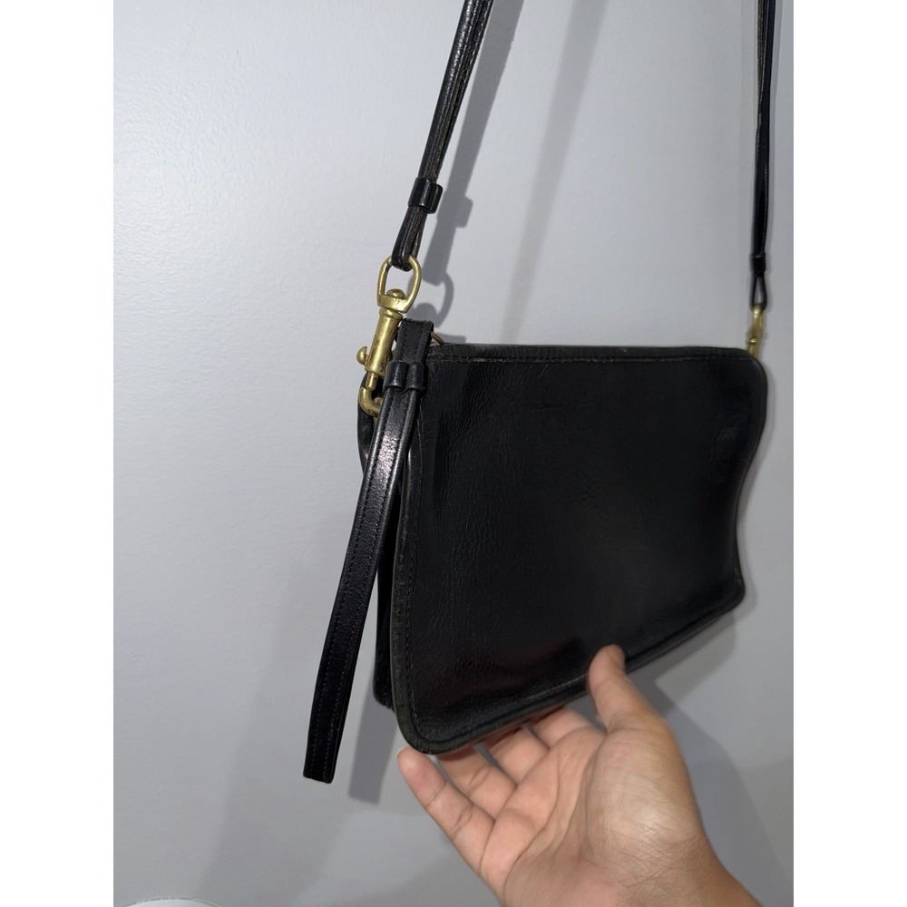 VTG Coach 70's Basic Bag Made in NYC USA Black Leather Clutch Wristlet Crossbody - Picture 3 of 10